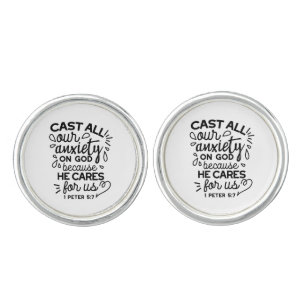 Cast All Your Anxiety – 1 Peter 5:7 Bible Verse Cufflinks