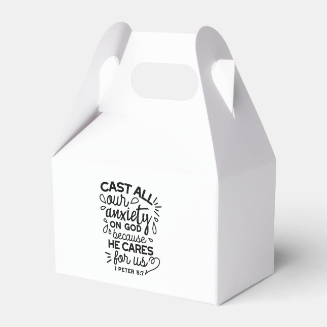 Cast All Your Anxiety – 1 Peter 5:7 Bible Verse Favor Boxes (Front Side)