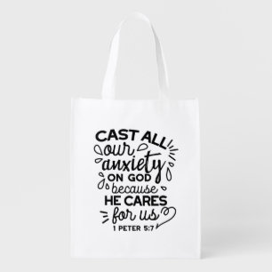 Cast All Your Anxiety – 1 Peter 5:7 Bible Verse Grocery Bag