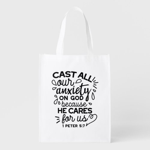 Cast All Your Anxiety – 1 Peter 5:7 Bible Verse Grocery Bag