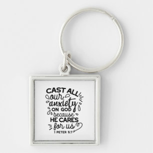 Cast All Your Anxiety – 1 Peter 5:7 Bible Verse Keychain