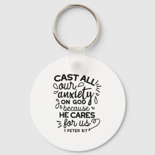Cast All Your Anxiety – 1 Peter 5:7 Bible Verse Keychain
