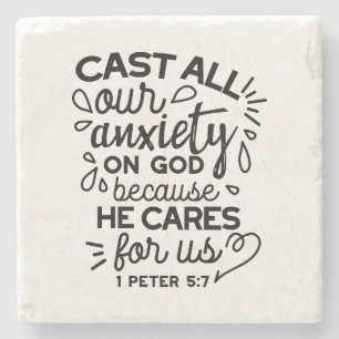 Cast All Your Anxiety – 1 Peter 5:7 Bible Verse Stone Coaster