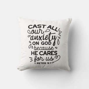 Cast All Your Anxiety – 1 Peter 5:7 Bible Verse Throw Pillow