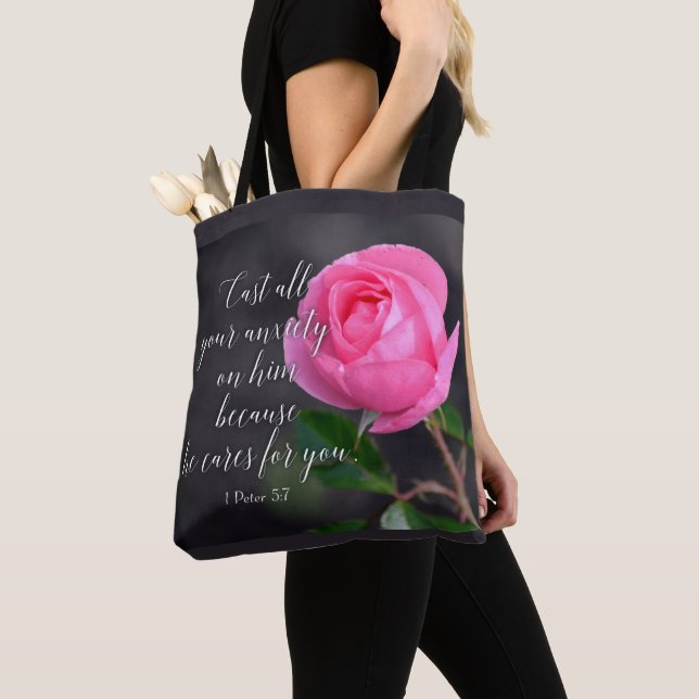 Cast all your Anxiety Christian Bible Verse Prayer Tote Bag (Close Up)