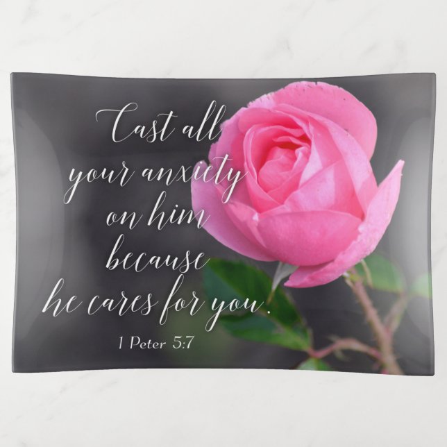 Cast all your Anxiety Christian Bible Verse Prayer Trinket Tray (Front)
