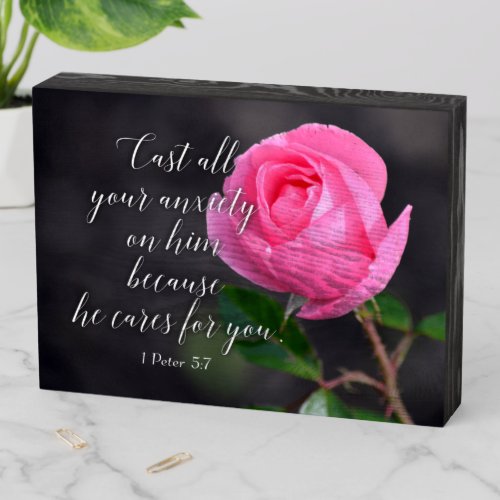 Cast all your Anxiety Christian Bible Verse Prayer Wooden Box Sign