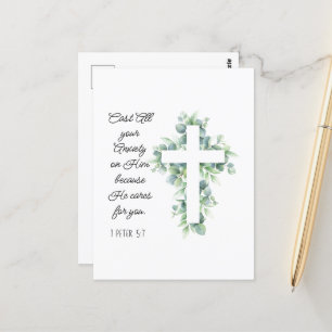 Cast All your Anxiety on Him Eucalyptus Cross Postcard