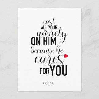 ‘Cast all your anxiety’ Quote Postcard