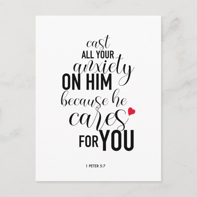 ‘Cast all your anxiety’ Quote Postcard (Front)