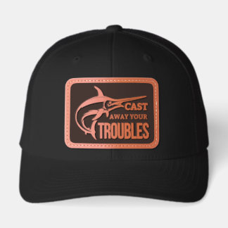 Cast Away Your Troubles Fishing Marlin Fish Leather Patch Hat