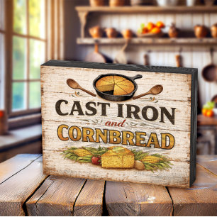 Cast Iron and Cornbread Wooden Box Sign
