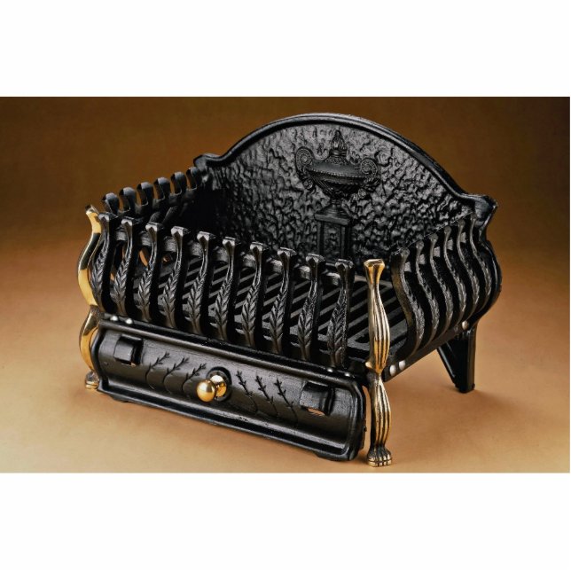 Cast iron fire basket, hammered finish statuette (Front)