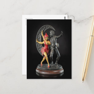 Cast Iron Sculpture of a Jester and 1920s Flapper Postcard