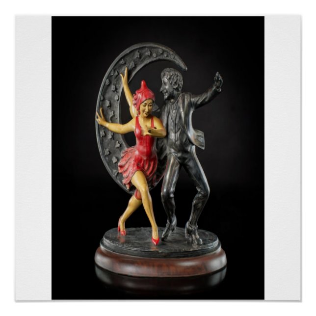 Cast Iron Sculpture of a Jester and 1920s Flapper  Poster (Front)