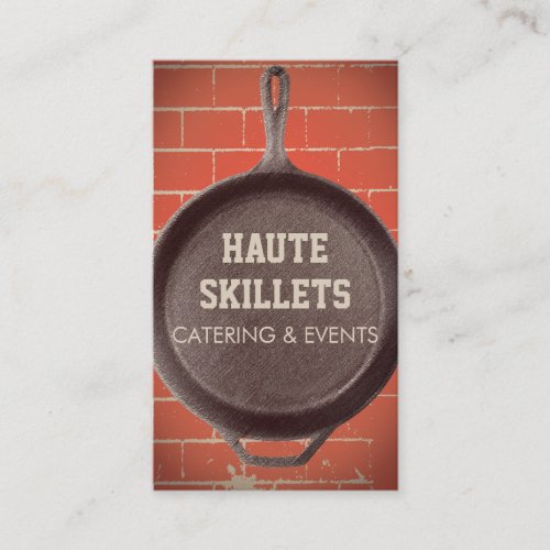 Cast iron skillet frying pan chef catering business card