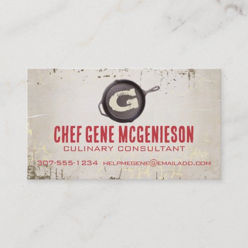 Cast iron skillet monogram chef catering culinary business card