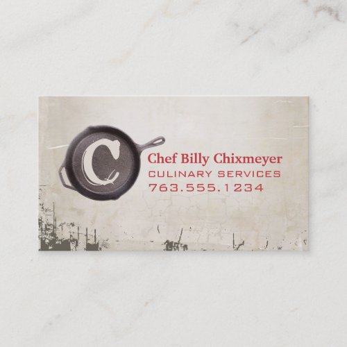 cast iron skillet pan chef catering monogram business card