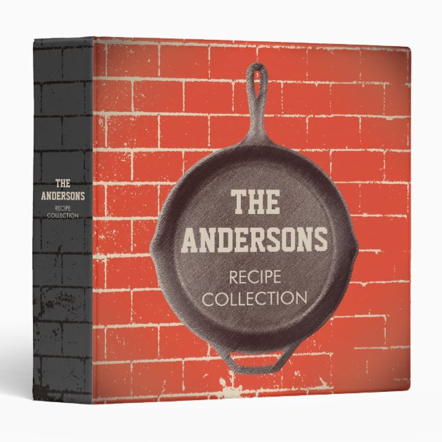 Cast iron skillet personalized cookbook recipe 3 ring binder (Front/Spine)