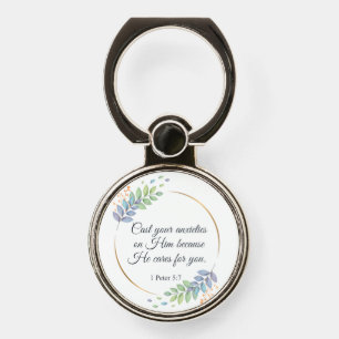 Cast Your Anxieties on Him 1 Peter 5:7 Phone Ring Stand