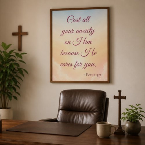 Cast Your Anxiety on Him Pastel Sunrise Scripture  Poster