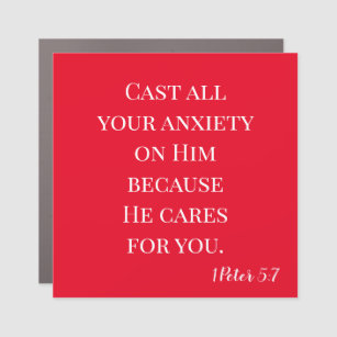 Cast Your Anxiety Red and White  Car Magnet