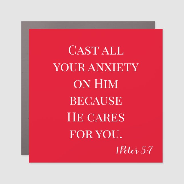 Cast Your Anxiety Red and White  Car Magnet (Front)