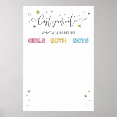 Cast your vote twins gender reveal sign neutral poster