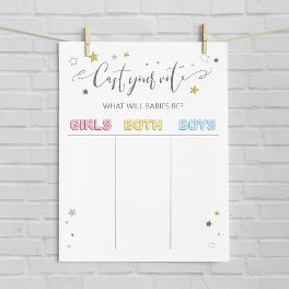 Cast your vote twins gender reveal sign, neutral poster
