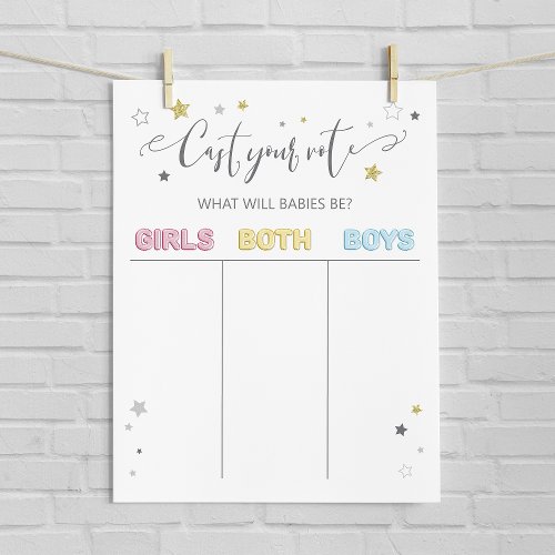 Cast your vote twins gender reveal sign neutral poster