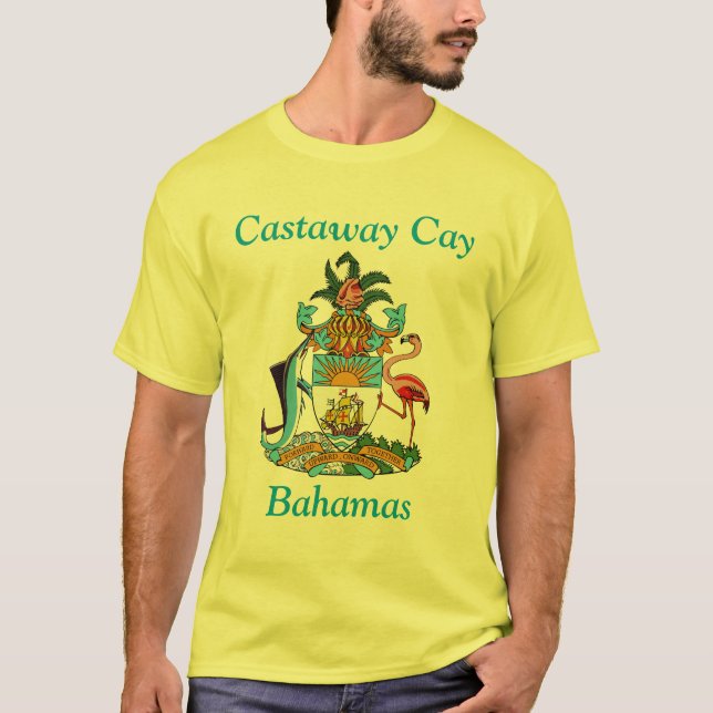 Castaway Cay Island, Bahamas (Marlin, Flamingo) T-Shirt (Front)