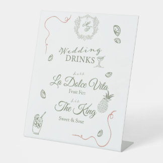 Caste Wedding Monogram Drinks Menu Pedestal Sign