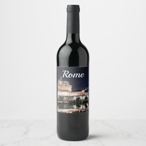 Castel Sant Angelo at night in Rome Wine Label