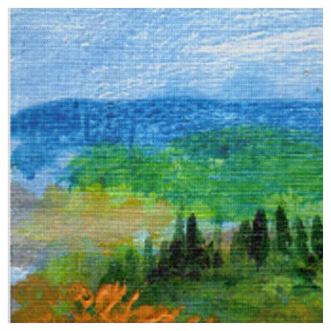 CASTELS IN CHIANTI LANDSCAPE ,YELLOW FLOWER FIELDS FABRIC (Swatch)