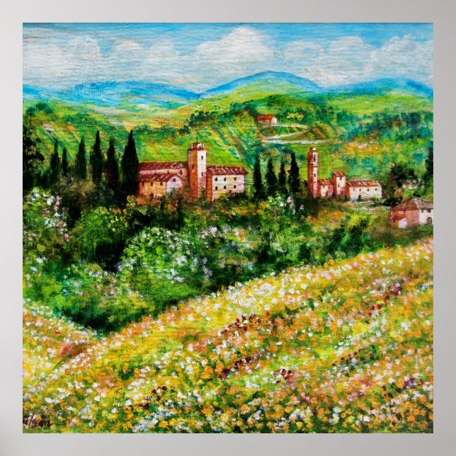 CASTELS IN CHIANTI LANDSCAPE ,YELLOW FLOWER FIELDS POSTER (Front)