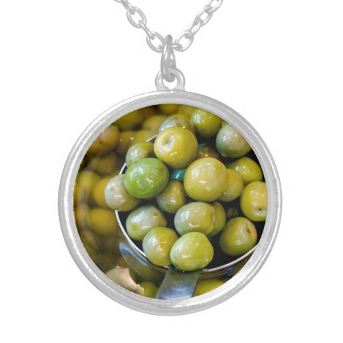 Castelvetrano Sweet Green Olives Silver Plated Necklace