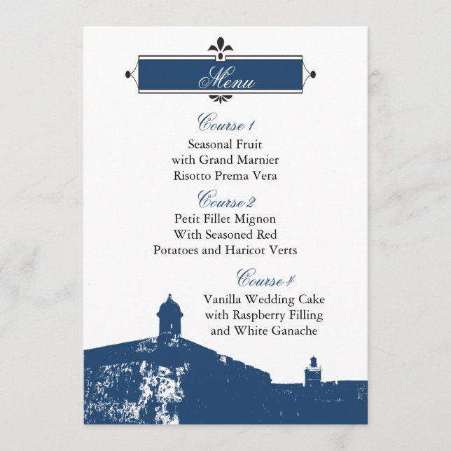 Castillo de San Cristobal wedding menu cards (Front)