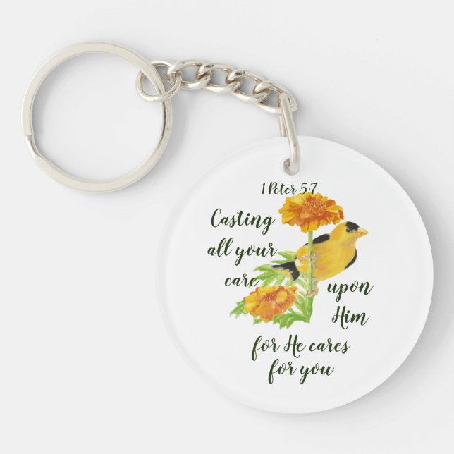 Casting all your care upon Him 1 Peter 5:7 Quote Keychain (Front)