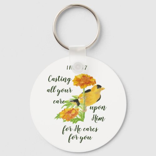 Casting all your care upon Him 1 Peter 57 quote Keychain