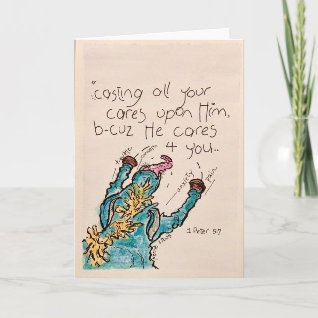 Casting All Your Cares Letterpress Thank You Card (Front)
