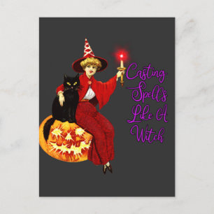 Casting Spells Like A Witch - Halloween Black Cat Postcard