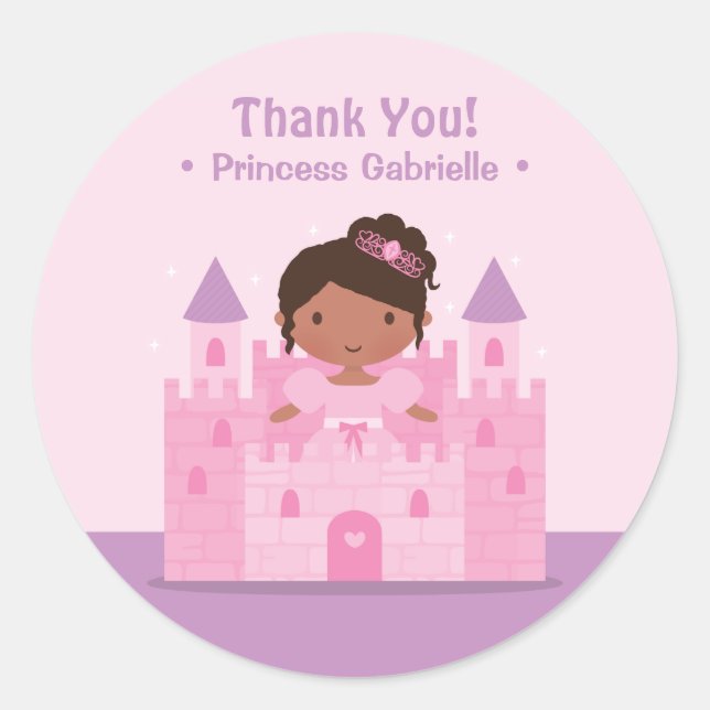 Castle African American Princess Thank You Sticker (Front)