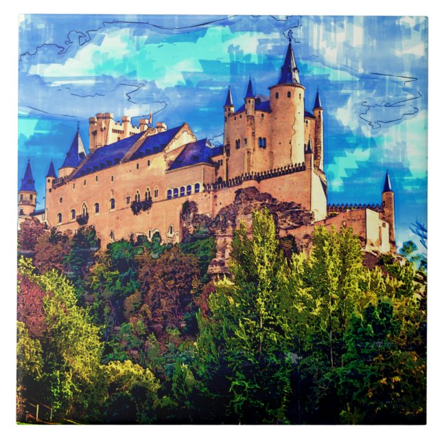 Castle Alcazar, Segovia, Spain. Ceramic Tile (Front)