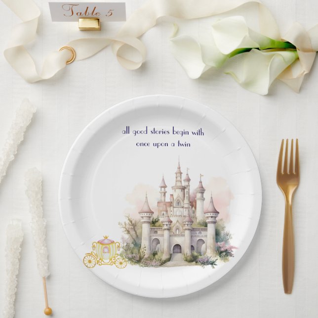 Castle and Carriage Twin Baby Shower  Paper Plates (Wedding)