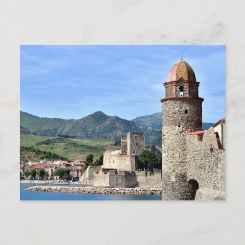 Castle and church of Collioure in France Postcard