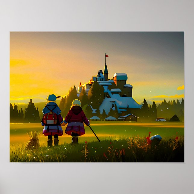 Castle and Meadow Print Poster (Front)