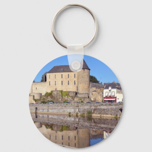 Castle and river of Mayenne in France Keychain