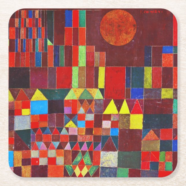 Castle and Sun, Paul Klee Square Paper Coaster (Front)