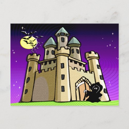 Castle Bats and Grim Reaper at Castle Door Postcard