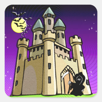 Castle Bats and Grim Reaper at Castle Door Square Sticker